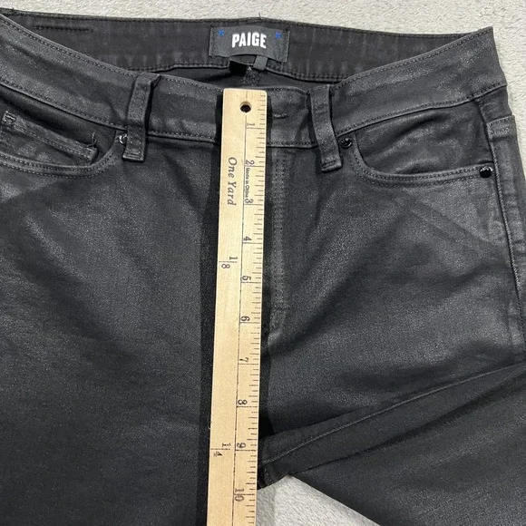 Paige Jeans Womens 28 Black Luxe Coating Genevieve Flare Pants Stretch - Picture 8 of 16